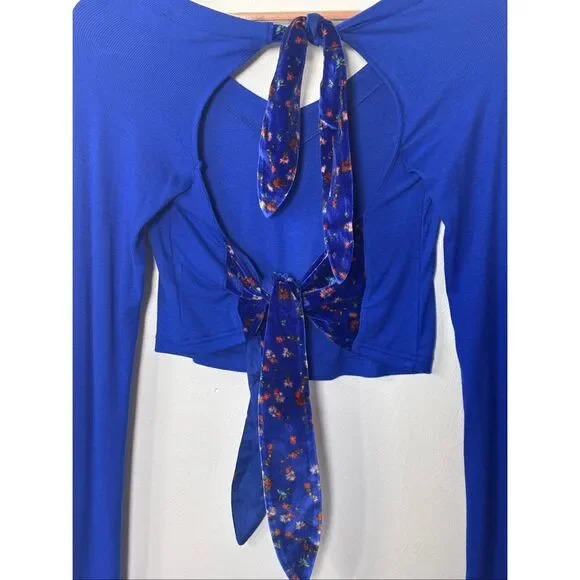 Free People Lookin Forward ribbed crop top open back Size small Blue Flame - Picture 13 of 13